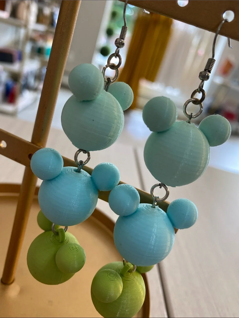 3D Printed Kids Mint & Lime Triple Minnie Mouse  Dangle Earrings